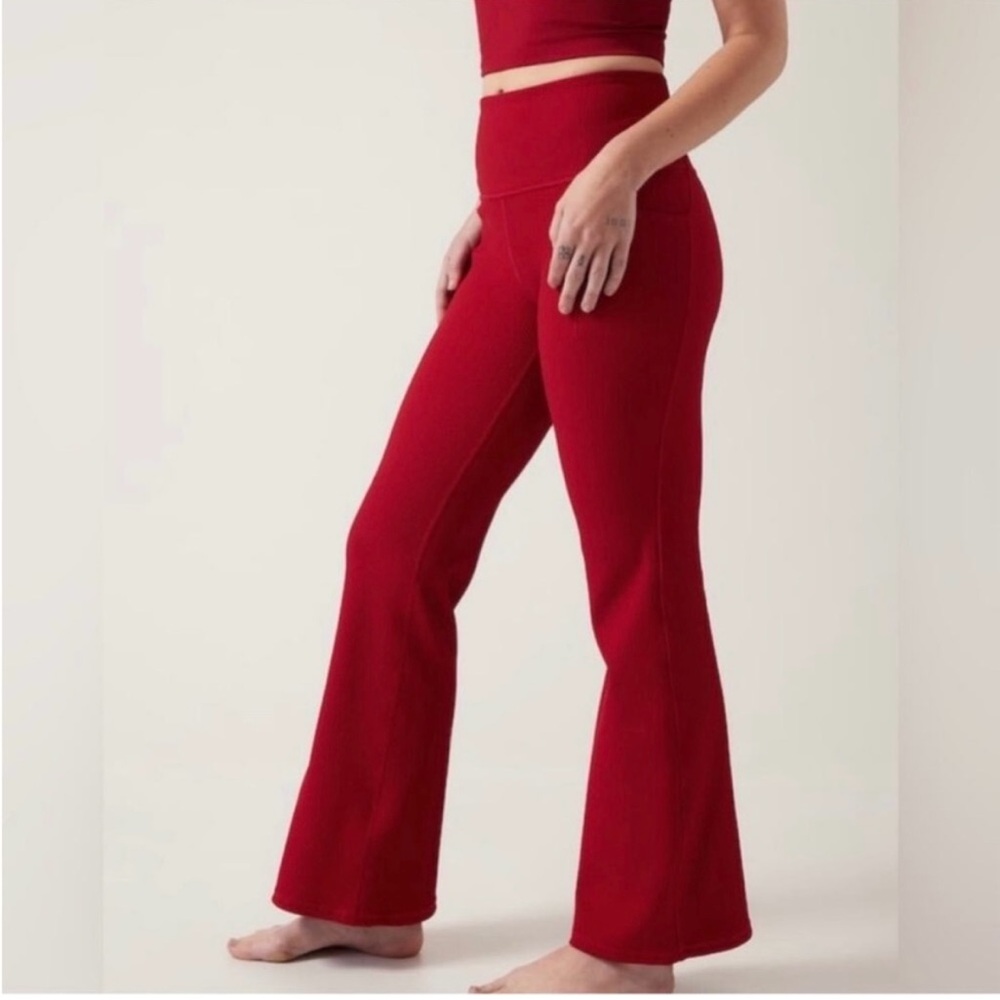 Athleta Red Ribbed Flared Leggings
